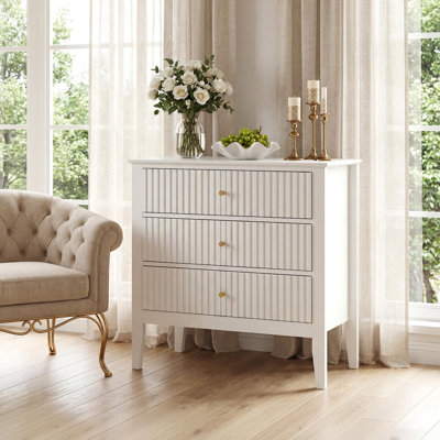 Commode 3 tiroirs cannelés, table de chevet en bois avec station de charge, table de chevet de 32 po de hauteur
