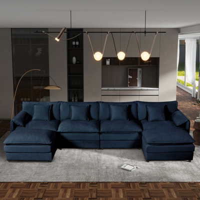 Canapé modulaire modulaire en chenille avec assise profonde et repose-pieds mobiles