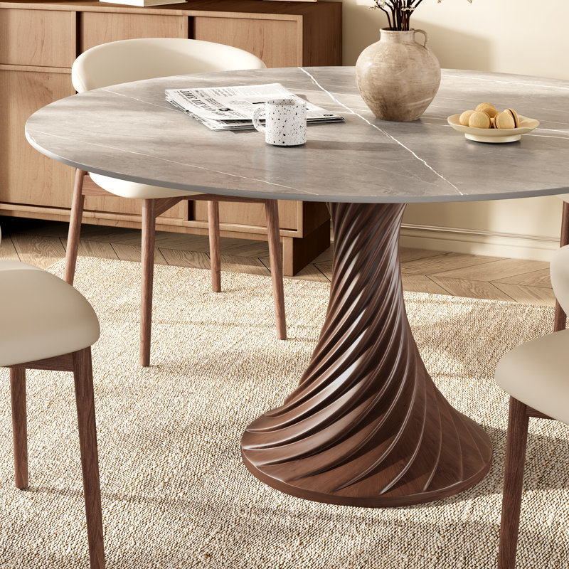 Table de salle à manger Modern, 29.5" H x 47" W x 47" D, Gris brumeux / noyer foncé