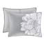 Literie 6 pièces, gris / pêche, double / grand, coton imprimé, confort réversible, coussins brodés, pièce lavable à la machine grise / pêche, chaleur, floral, 3 coussins