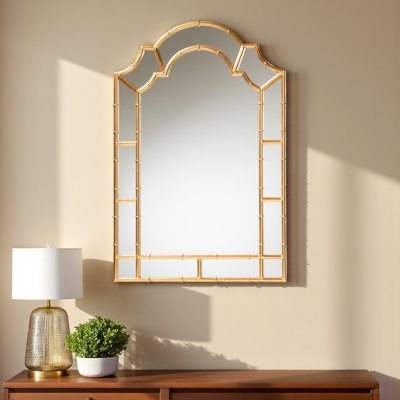 Faenor Antique Gold Leaf Metal Arc Silhouette Accent Wall Mirror, 44.72" H X 29.85" W X 0.05" D