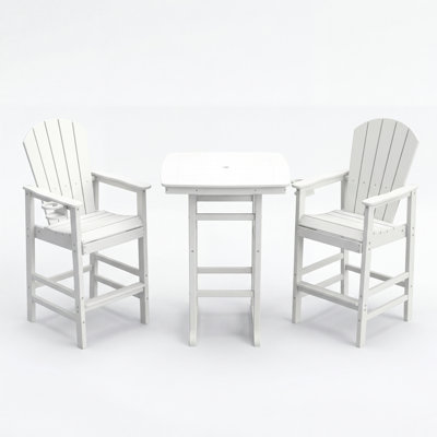 3 Bar-height Patio In White: 42.1" Square High Top Pub Table And 2 Bar Stools With Cup Holders For Porch Relaxing All-weather White Of : Gathering Dining