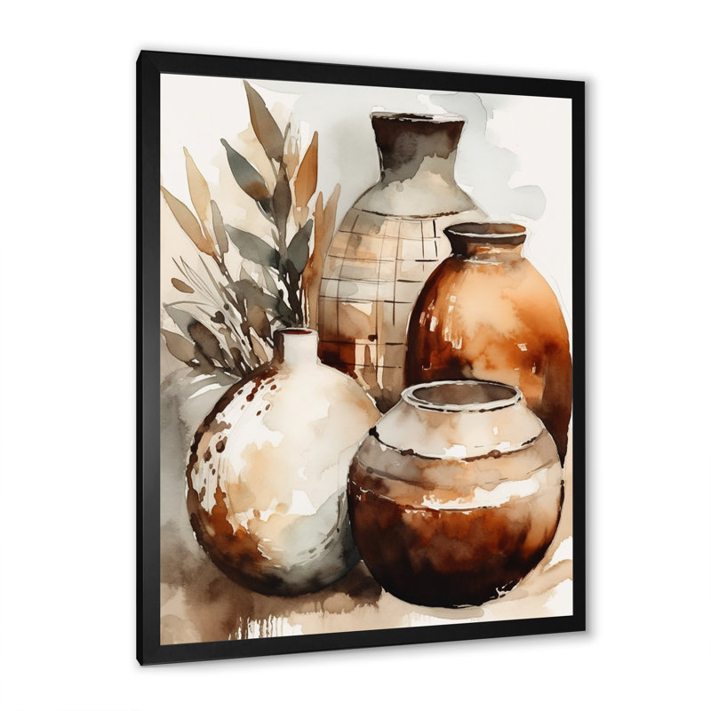 Vase en terre cuite brun et crème Kellerson, H 20 po x l 12 po, Impression encadrée, Noir