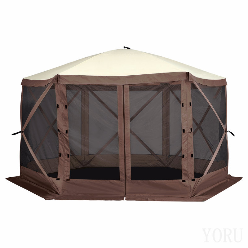 Tente pour abri de jardin Pop Up, abri de soleil avec auvent 6 côtés avec 6 toiles d'intimité amovibles et fenêtres en filet, tente moustiquaire 12,5 x 12,5 pi avec moustiquaire
