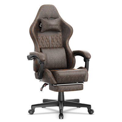 Soontrans Gaming Chair with Footrest Computer Ergonomic Office Chair with Massage Lumbar Support & Headrest, High Back Vintage Game Chair for Adults a by Ivy Bronx