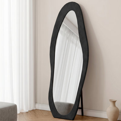 Miroir irrégulier pleine longueur avec cadre en flanelle douce - verre incassable, autoportant ou mural - art unique pour la chambre à coucher, le placard, le salon