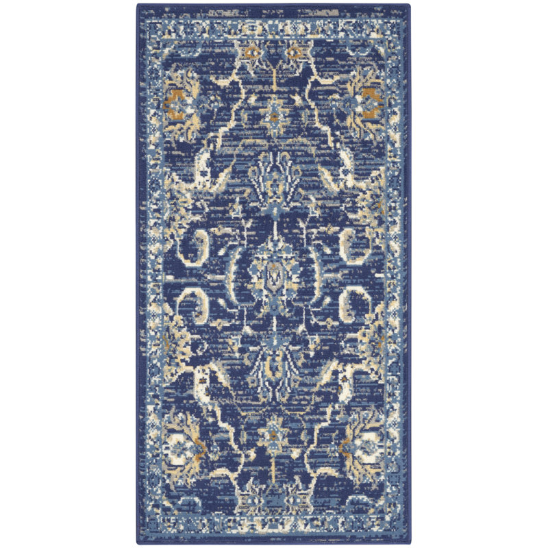 Tapis bleu marine d'inspiration persane, Rectangle 3 pi x 5 pi