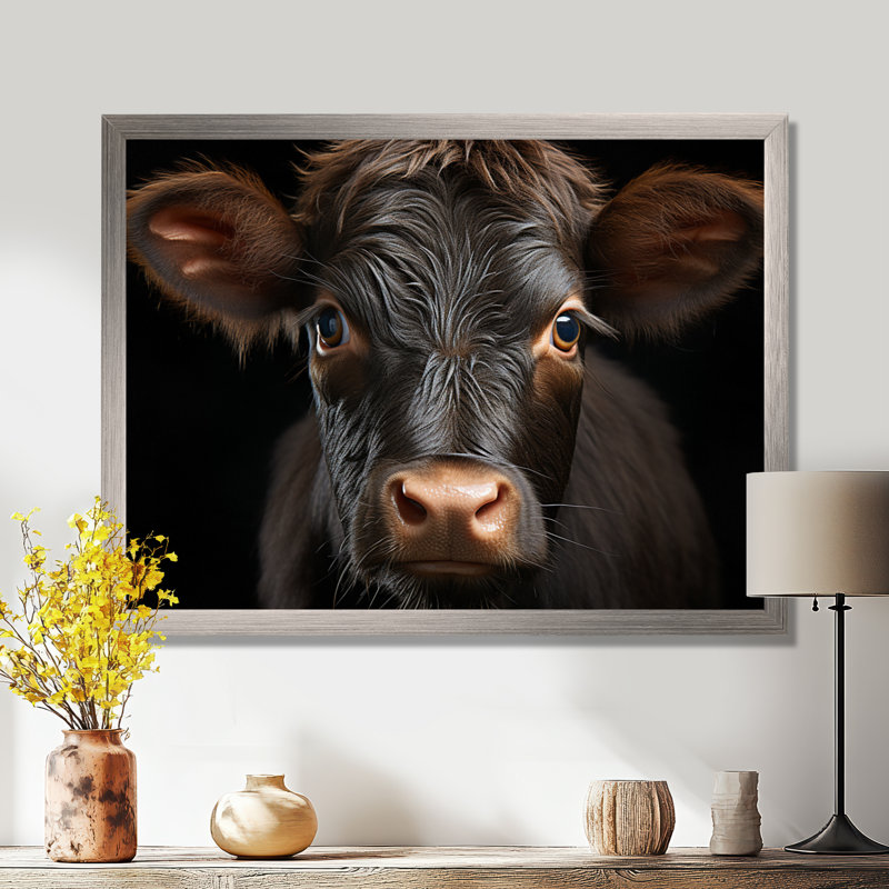 Portrait de vache - grande vache, art mural, H 24 po x l 32 po x P 1 po, Cadre flottant noir