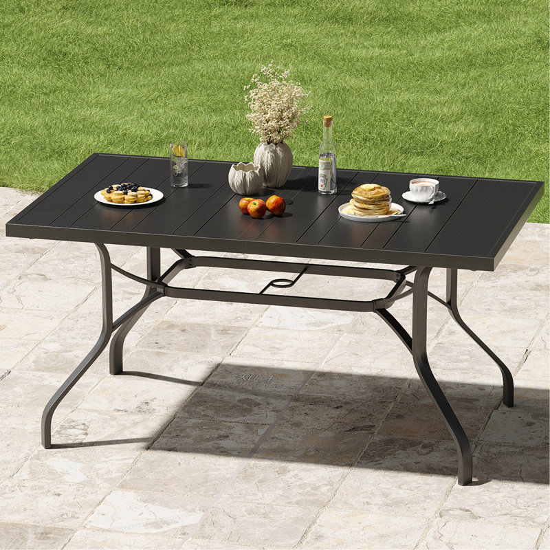 Outdoor Dining Table 60"X35", Rectangle Patio Dining Table With 1.57" Umbrella Hole, Outdoor Metal Furniture For Patio, Graden, Backyard And Poolside, Weather Resistant