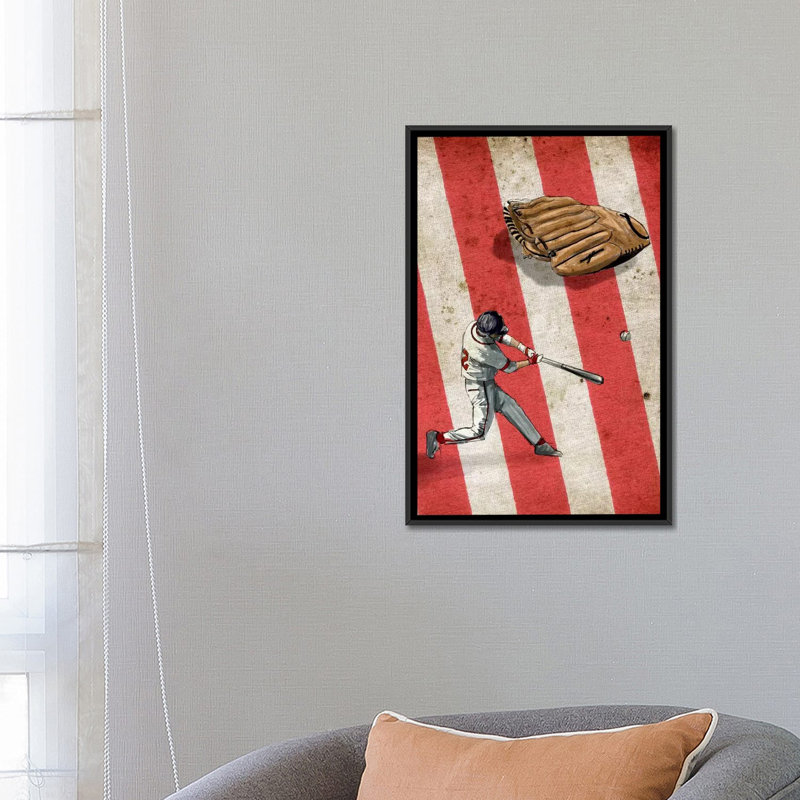 « baseball ii »-impression sur toile tendue souvenirs, H 26 po x l 18 po x P 1,5 po, Toile avec cadre noir, Pas de tapis