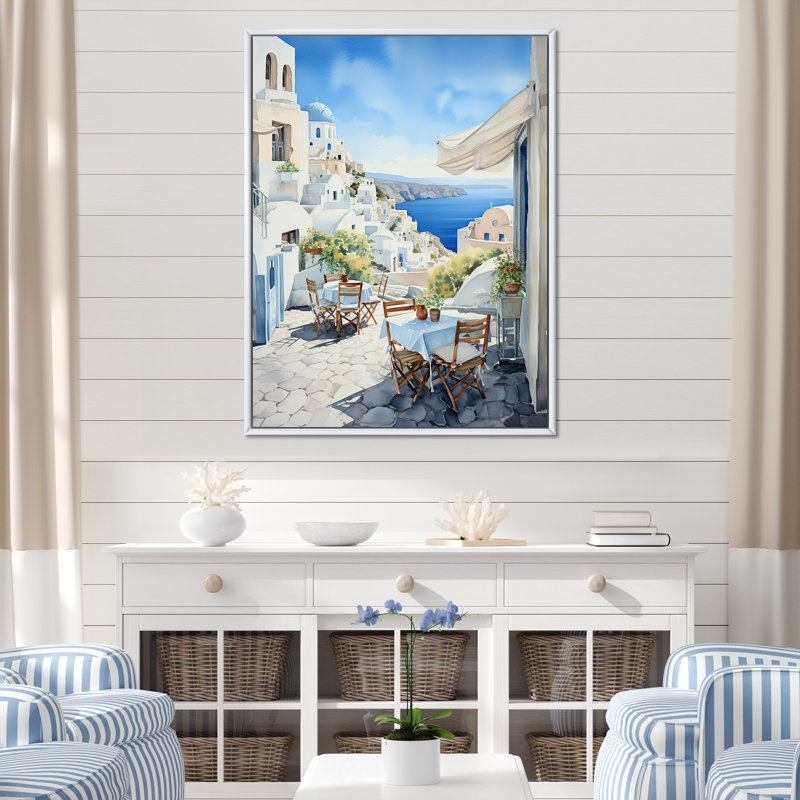 Village côtier de Santorin en Grèce 5 - Grèce, art mural, Cadre flottant blanc, H 40 po x l 30 po x P 1,5 po