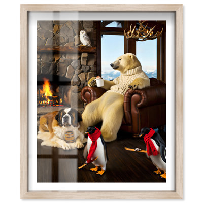 Ours polaire à motif ombré de Glam Art par Notoriart, cadre en chêne naturel, H 21 po x l 17 po