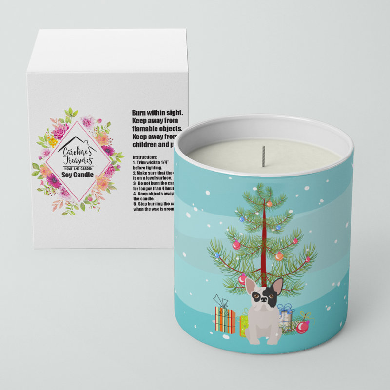 Bougie décorative noire et blanche avec boules de Noël 10 oz