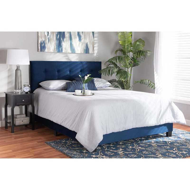 Purcellville Upholstered Standard Bed, Queen, Navy Blue