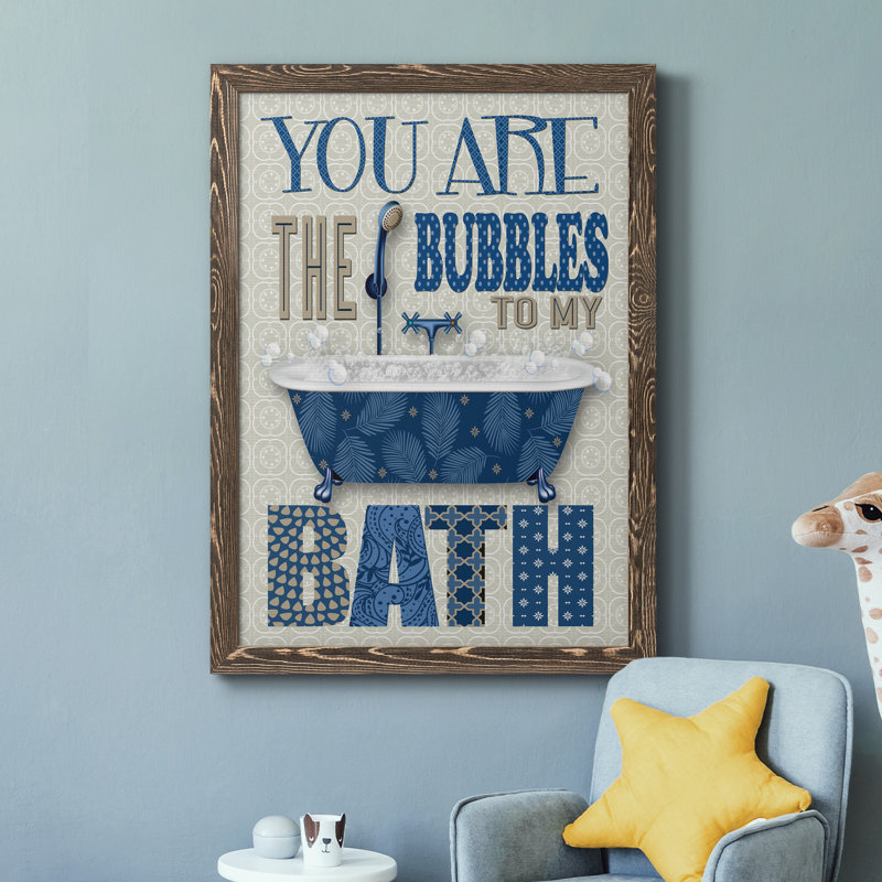 «Bubble Bath», art textuel sur toile, Encadré de bois de noyer, H 37,5 po x l 27,5 po x P 1,5 po