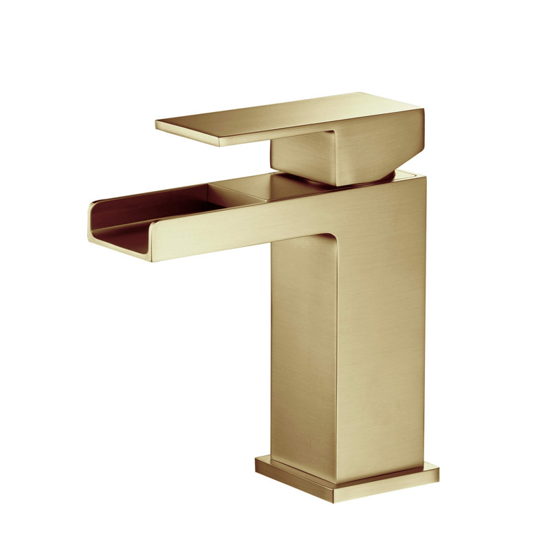 Robinet pour salle de bain à un trou Waterfall, Or brossé, Sans le kit pour assembler le drain