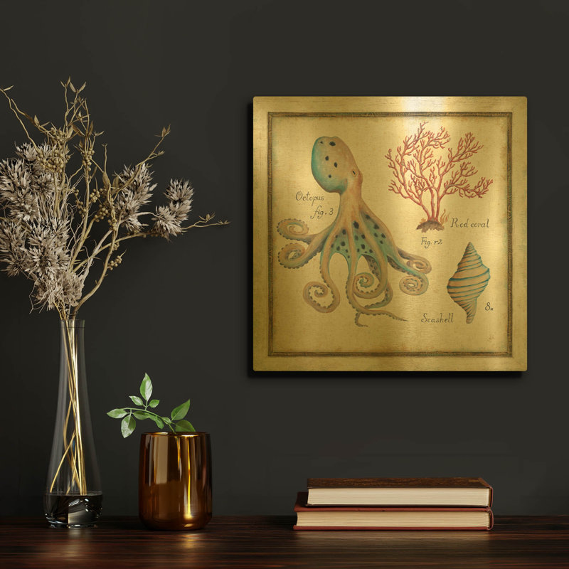 «Oceanographie I» par Daphne Brissonnet, art mural en métal doré, 12 po x 12 po, 12"x12"