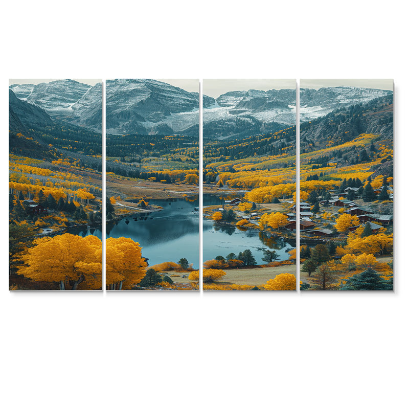 Arbres d'automne jaunes dans une vallée de montagne suisse - ensemble de 4 pièces d'art mural, H 28 po x l 48 po