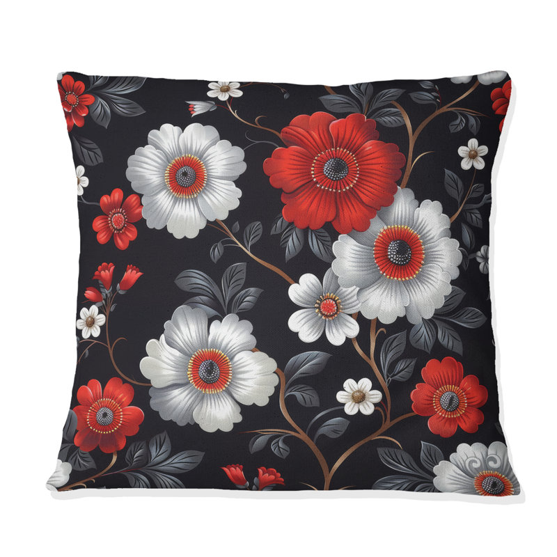 Coussin décoratif rétro rouge et noir, H 18 po x l 18 po