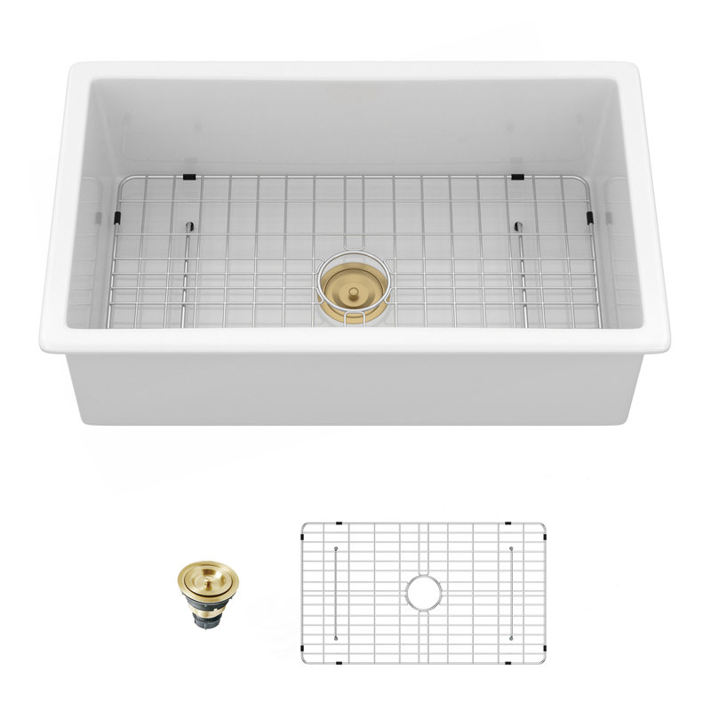 Évier de cuisine encastré à simple cuve 32 "x 19" x 10 "en argile réfractaire à double cuve en porcelaine blanche
