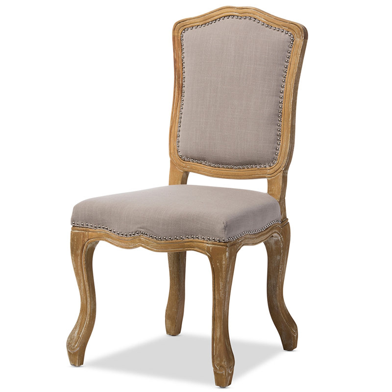 Elegant Beige Linen and Weathered Oak Parsons Side Chair