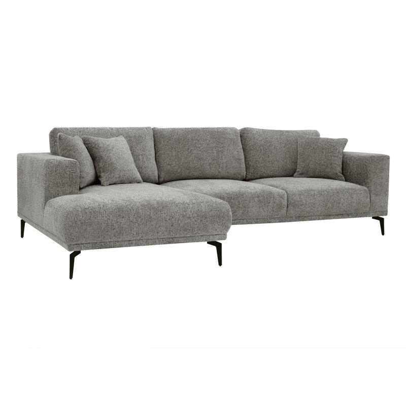 Riviera 4 Seater Left Hand Corner Sofa, Grey Fabric, 286cm Modern L-Shaped with Metal Legs, Left Hand Facing, Grey