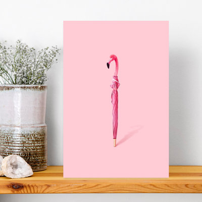 Contemporary Art Colorful Modern Surreal Bird Flamingo Nature Landscape Wall Art - Wrapped Canvas Print