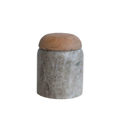 Unique Marble and Mango Wood Pinch Pot Canister with Lid