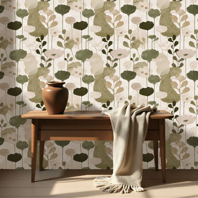 Papier peint auto-adhésif à motif floral scandinave à motif floral abstrait auto-adhésif et amovible 17,7 po x 118 po (45 x 300 cm)