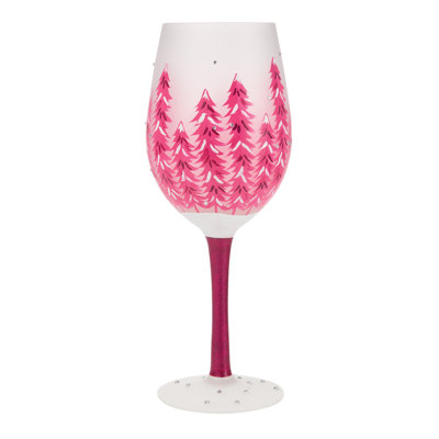 Enesco Lolita Christmas Perfectly Pink Forest Hand-Painted Artisan Wine Glass 15 oz.