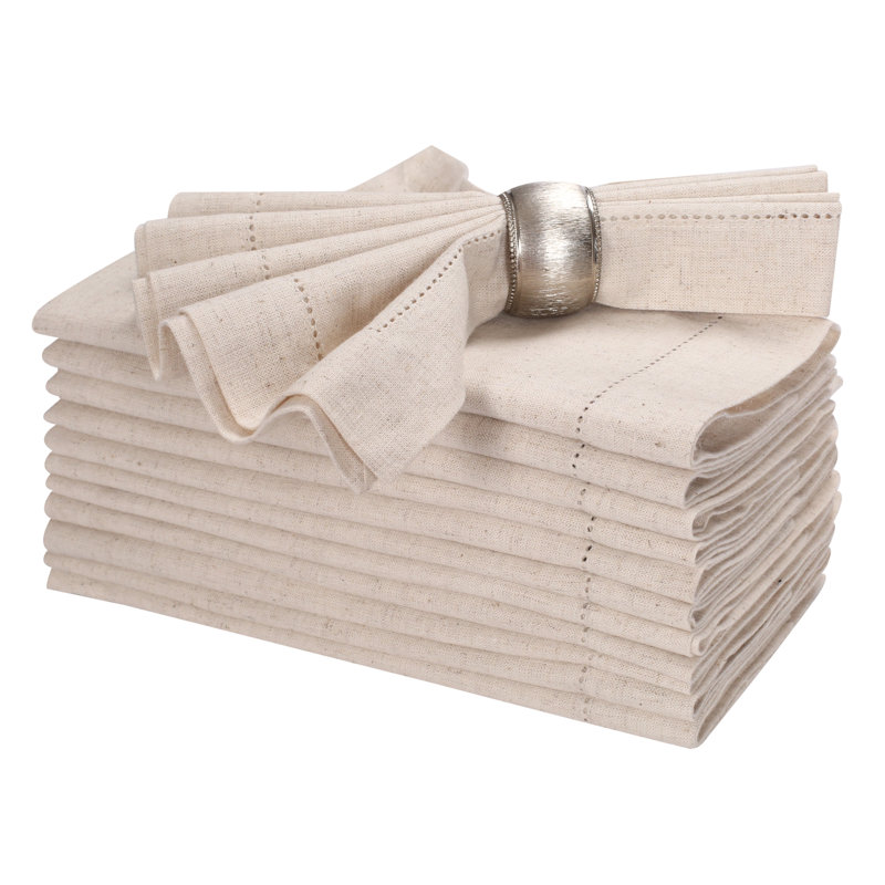 Linen Flax Cotton Cloth Dinner Napkins Set of 12 – 18x18 Natural Fabric , Natural Beige, 18" W x 18" L