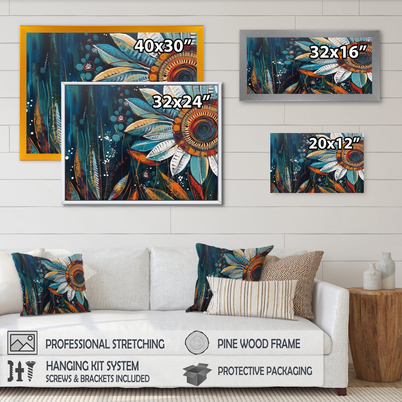 Décoration murale en métal orange et bleu Reflections of a Free Mind I - Boho Feather, H 24 po x l 32 po x P 1 po
