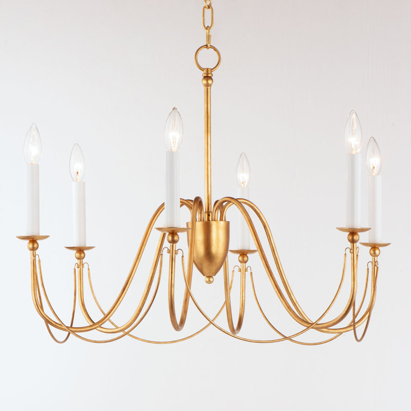 6 - Light Dimmable Classic / Traditional Chandelier, Gold Leaf