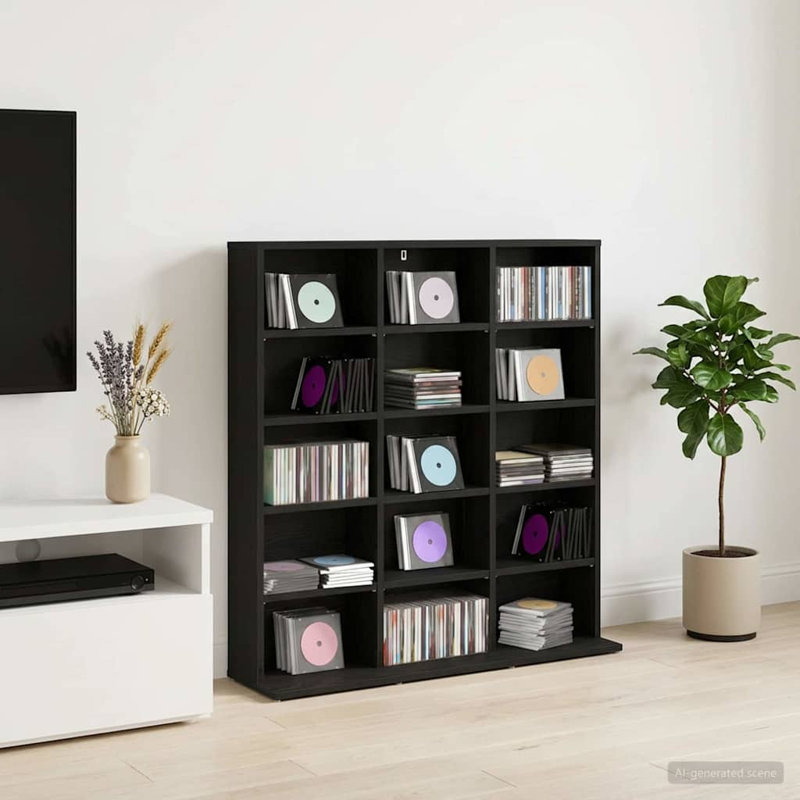 97.5 cm H Media Shelves, Black Oak