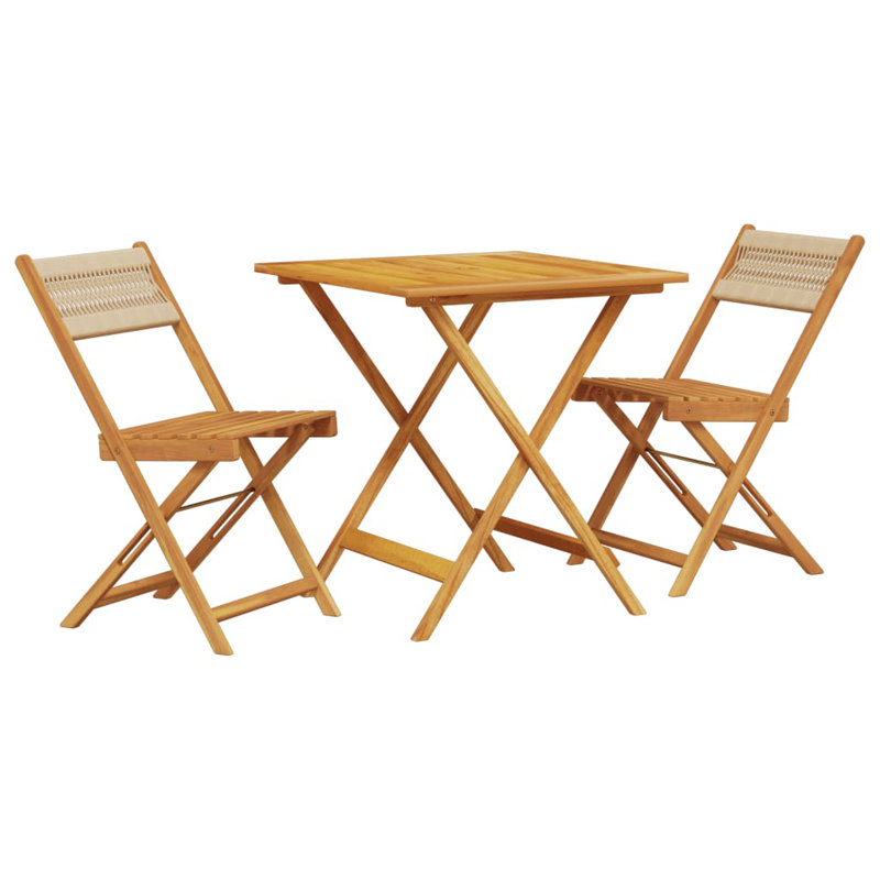Ensemble de bistro d'extérieur 3 pièces vidaXL en polypropylène et bois massif, Beige