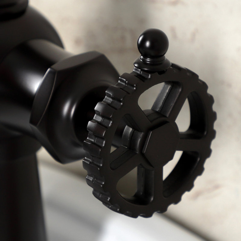 Kingston Brass Fuller Single-Handle 1-Hole Deck Mount Bathroom Faucet with Push Pop-Up, Wheel, Polished Brass