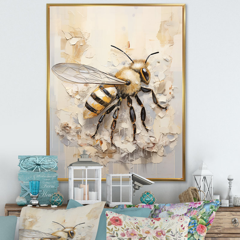 " Minimalism Buzzing Bee I ", Gold Floater Framed, 32" H x 24" W x 1" D