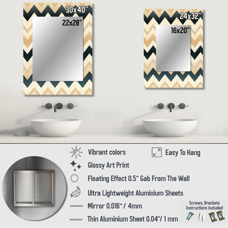 Deemah Ivory Boho Accents Chevron - miroir mural chevron décoratif, 40 po x 30 po