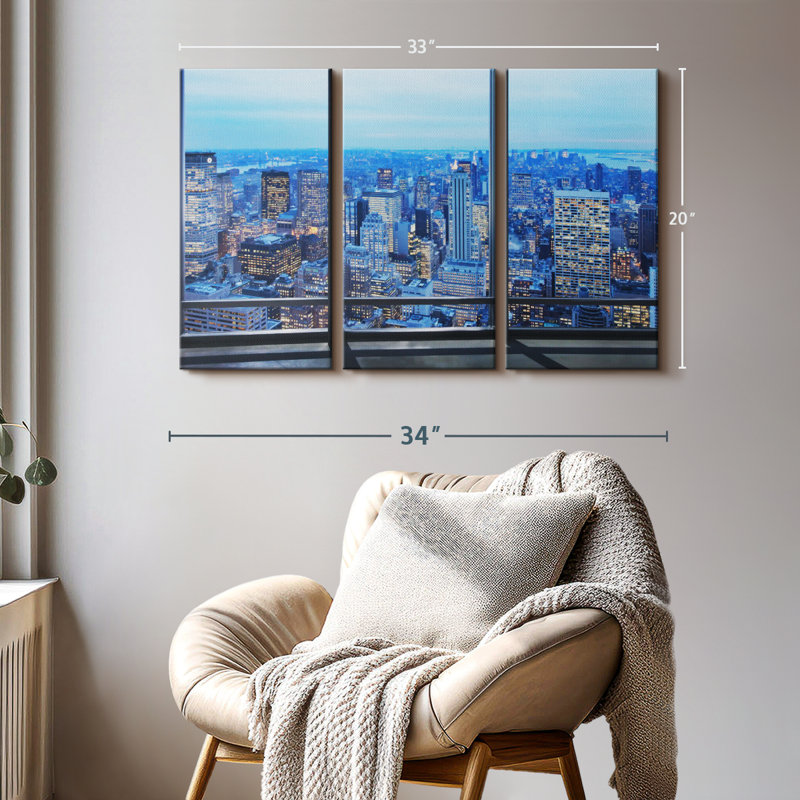 «NY Office Window View», 3 pièces, H 20 po x l 33 po