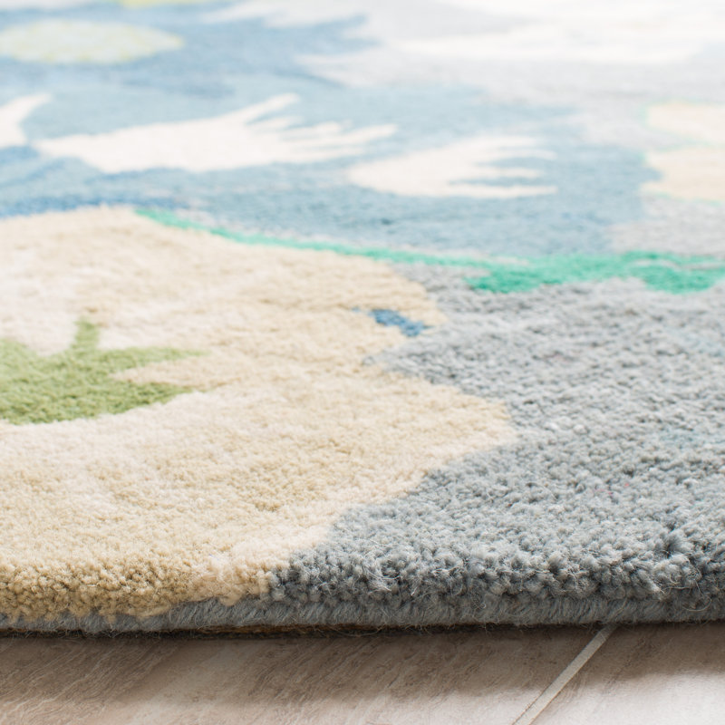 Avayah Soho Hand Tufted Wool/Viscose Floral Rug in Blue, Round 6'
