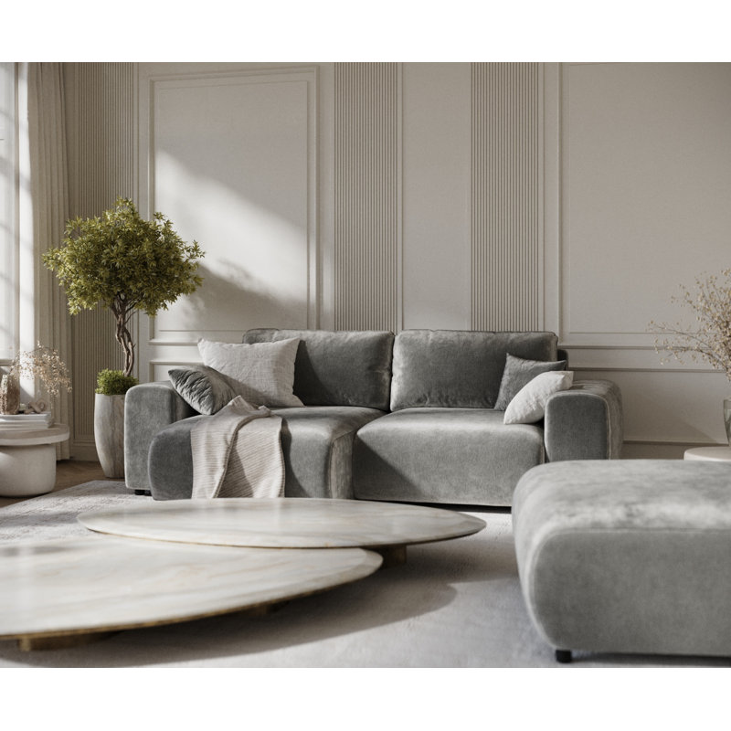 Corner Sofa with square arms, Dark Beige Chenille