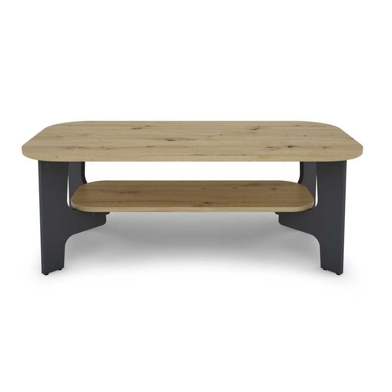 Pollocksville Four Leg Coffee Table with Storage, Beige, Black