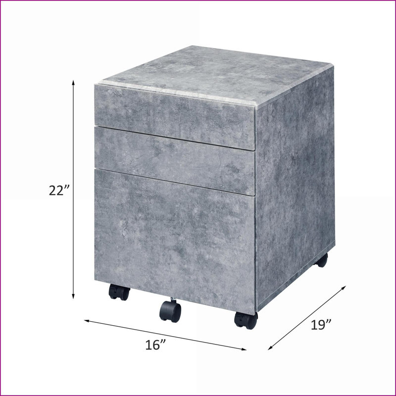 File Cabinets | Modern Slate Gray Faux Concrete 3-Drawer with Casters, Matte Silver Finish | Slate Gray | Metal,Synthetic Wood