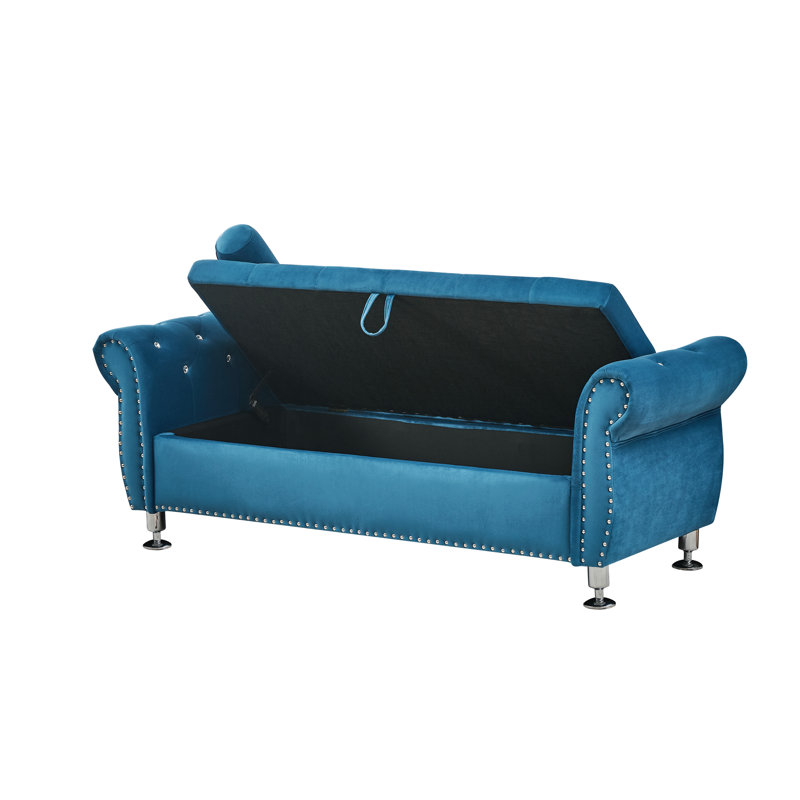 Upholstered Storage Bench With 1 Pillow, Blue
