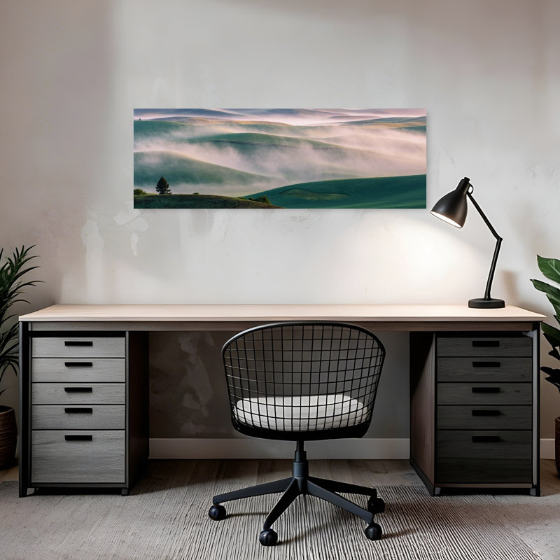 «Misty Rolling Hills Peaceful Serene Tranquil Landscape Nature», art mural, H 36 po x l 12 po