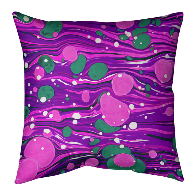 Coussin décoratif en lin tourbillons, 14 po x 14 po, Bourre en polyester, Rose / Mauve