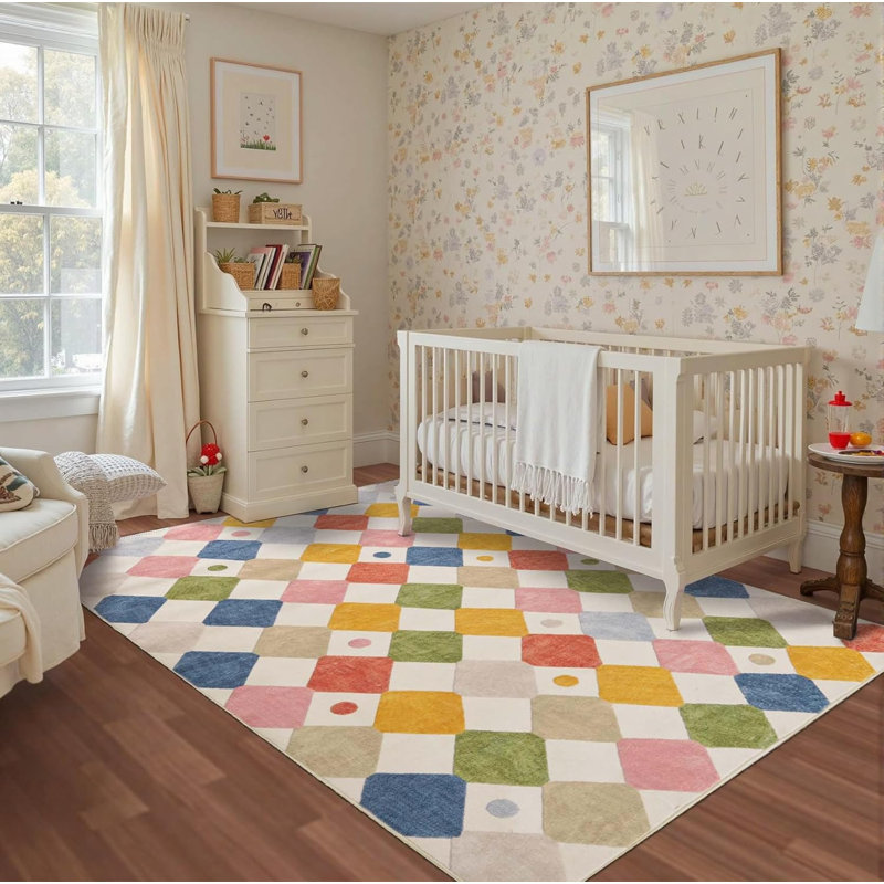 Modern Diamond Circus Washable Runner Rug, Rectangle 5' x 7', Argyle Circus