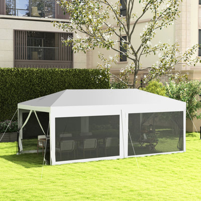 10' X 20' Outdoor Gazebo. Wedding Canopy With 6 Sidewalls. -protective Fabric. Steel Construction. For Different Gatherings & Grills. White. 19.2' 9.7' 8.4'. Effortless Assembly Show Canopy. Gazebo