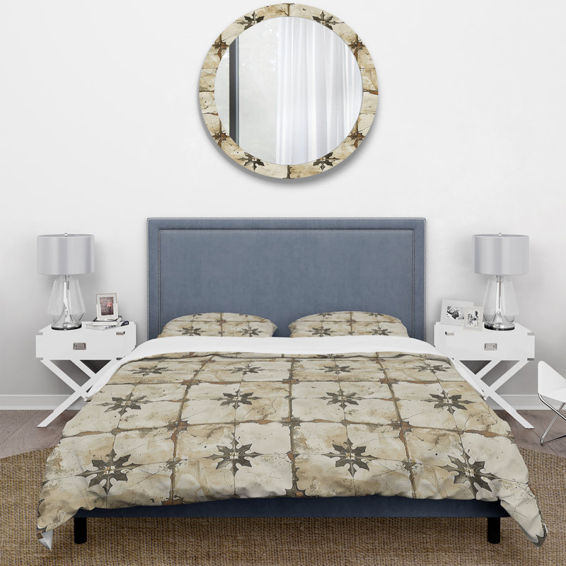 Ensemble de housse de couette Beige Black Country Floral Tiles III - Floral, Housse de couette très grand + 2 taies décorativ