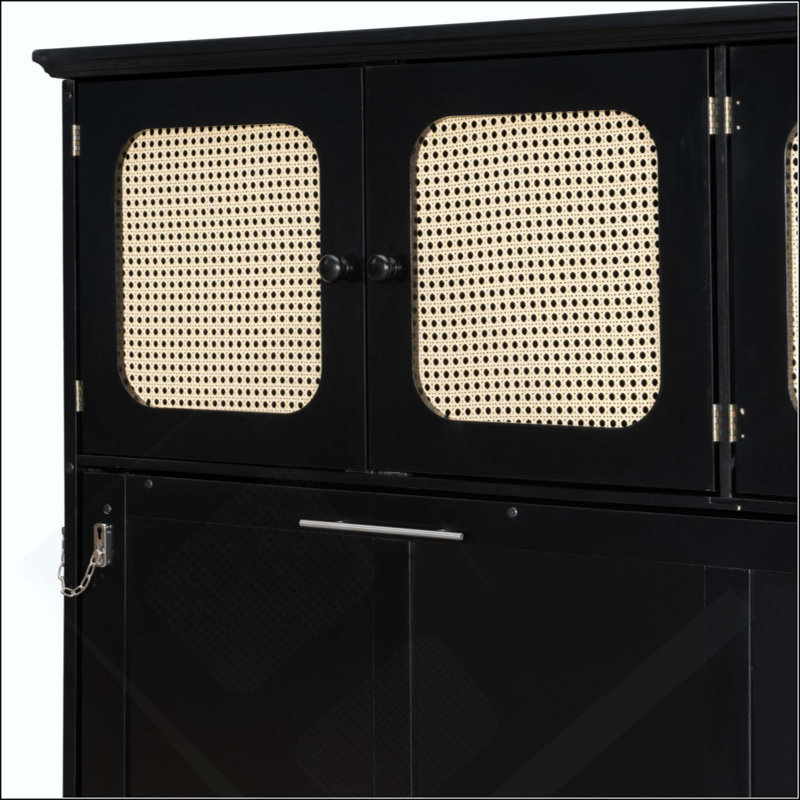 Lit escamotable avec bureau et armoires en rotin, lit mural peu encombrant pour bureau à domicile, Black